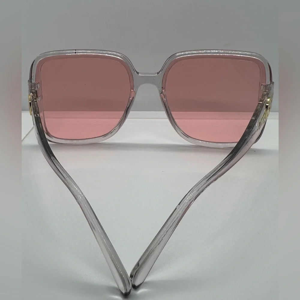 Oversized Square Sunglasses Gray Frame Pink Lens Gold DetailTrendy Fashion UV400